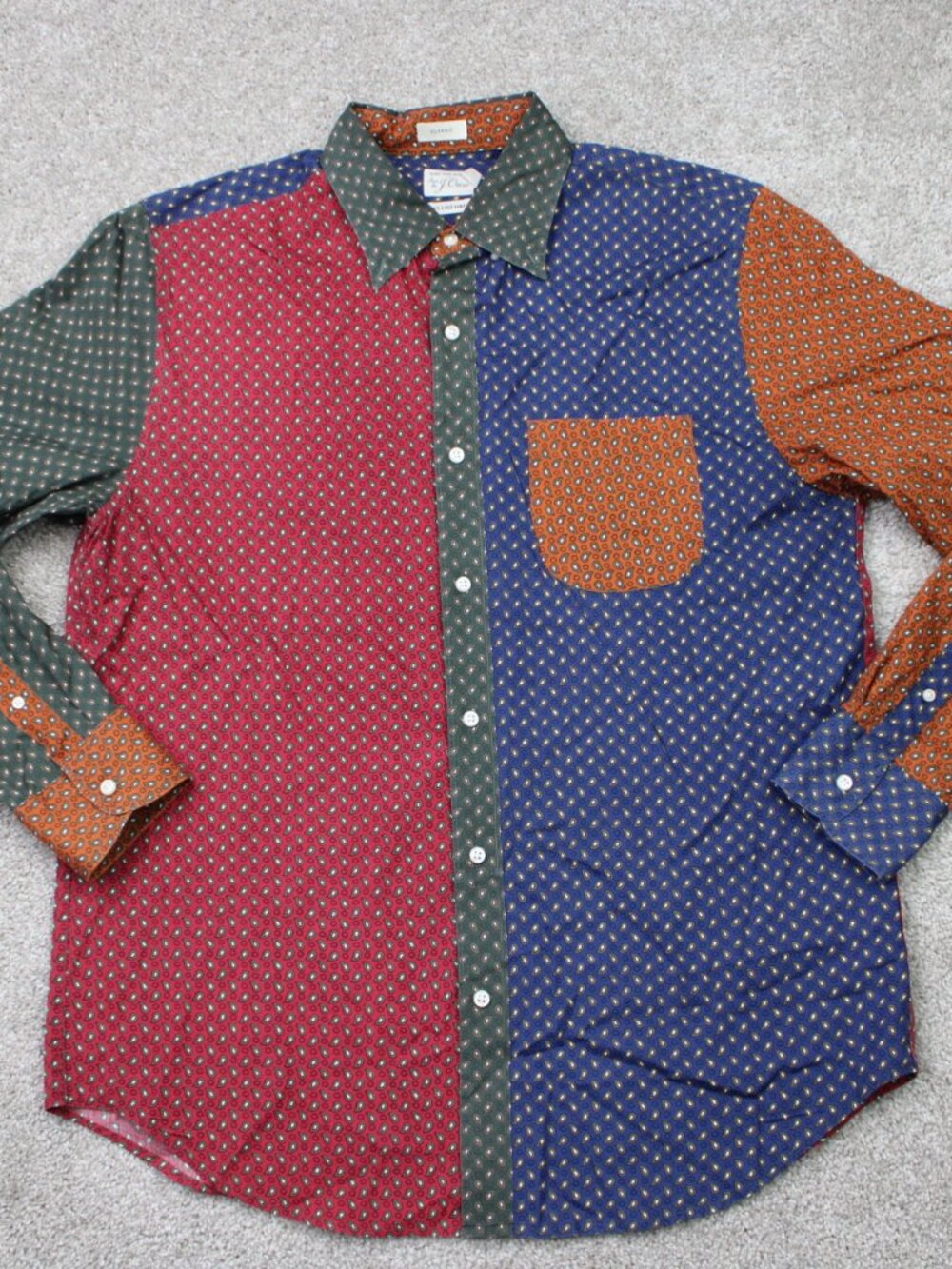 J. Crew Shirt Mens Medium Red Colorblock Secret Wash Classic 100s 2-Ply Yarn L/S